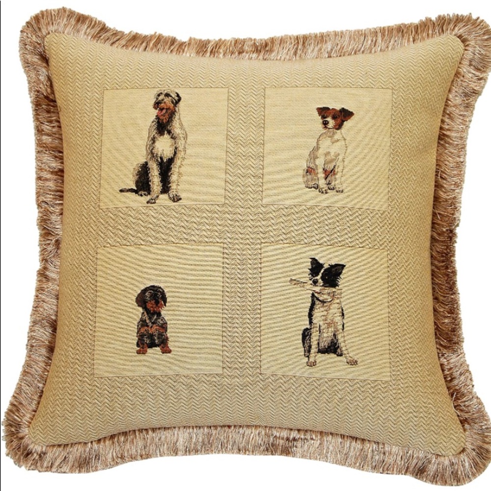 NEW Corona Decor French Woven FeatherDown Filled Dogs Jacquard Decorative Pillow